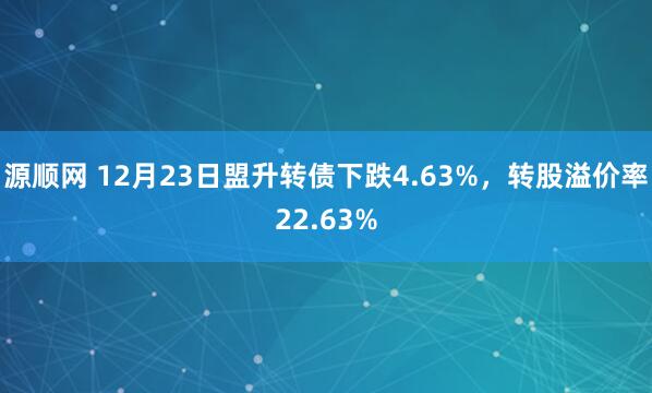 源顺网 12月23日盟升转债下跌4.63%，转股溢价率22.63%